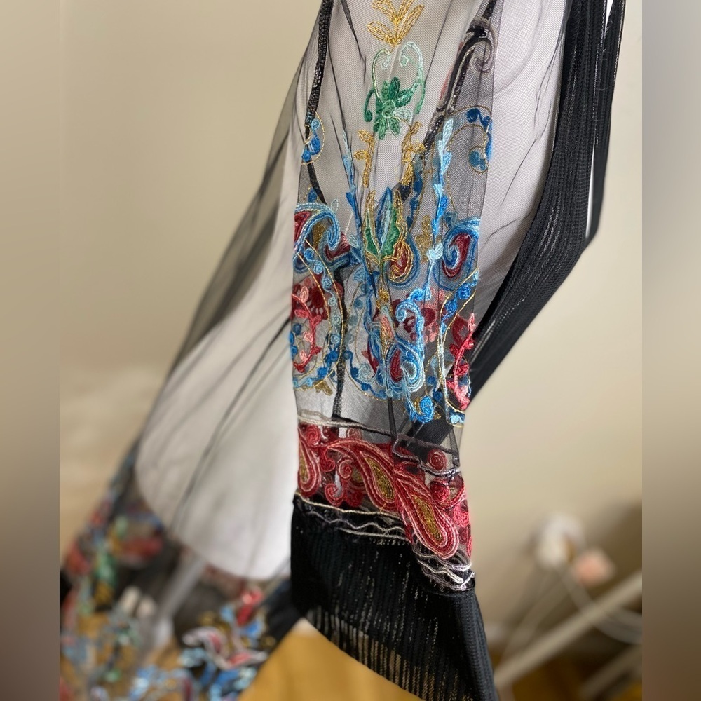 Black Sheer Embroidered Bohemian Kimono OS - Picture 5 of 7